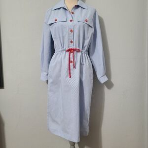 Orvis Light Blue‎ Dress with Red Details Vintage Size Large